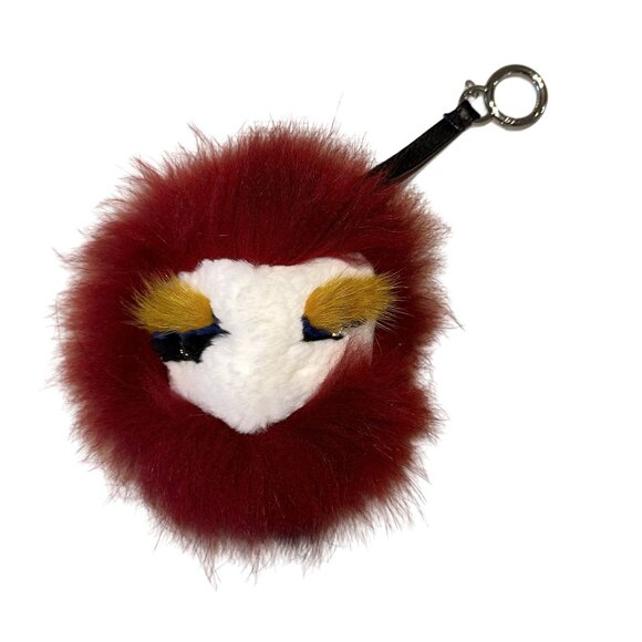 FENDI Red White Yellow Fur Crystal Eye Furry Monster Charm Keychain - Picture 1 of 4
